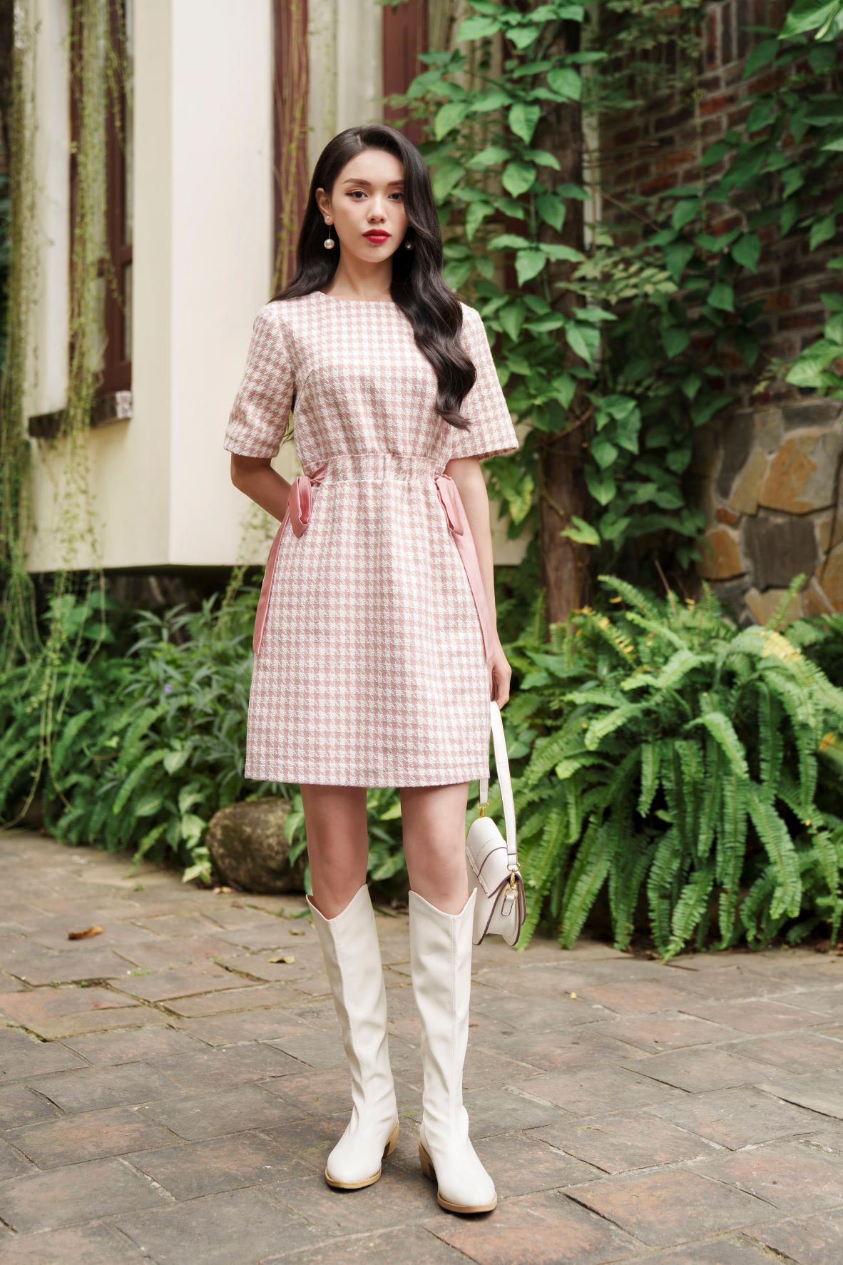 De Leah - Đầm Suông Tweed Nơ Eo - Thời Trang Thiết Kế