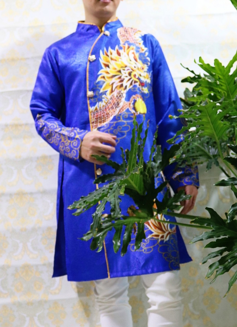 Áo Dài Cách Tân Nam Chất Gấm Thương Hải