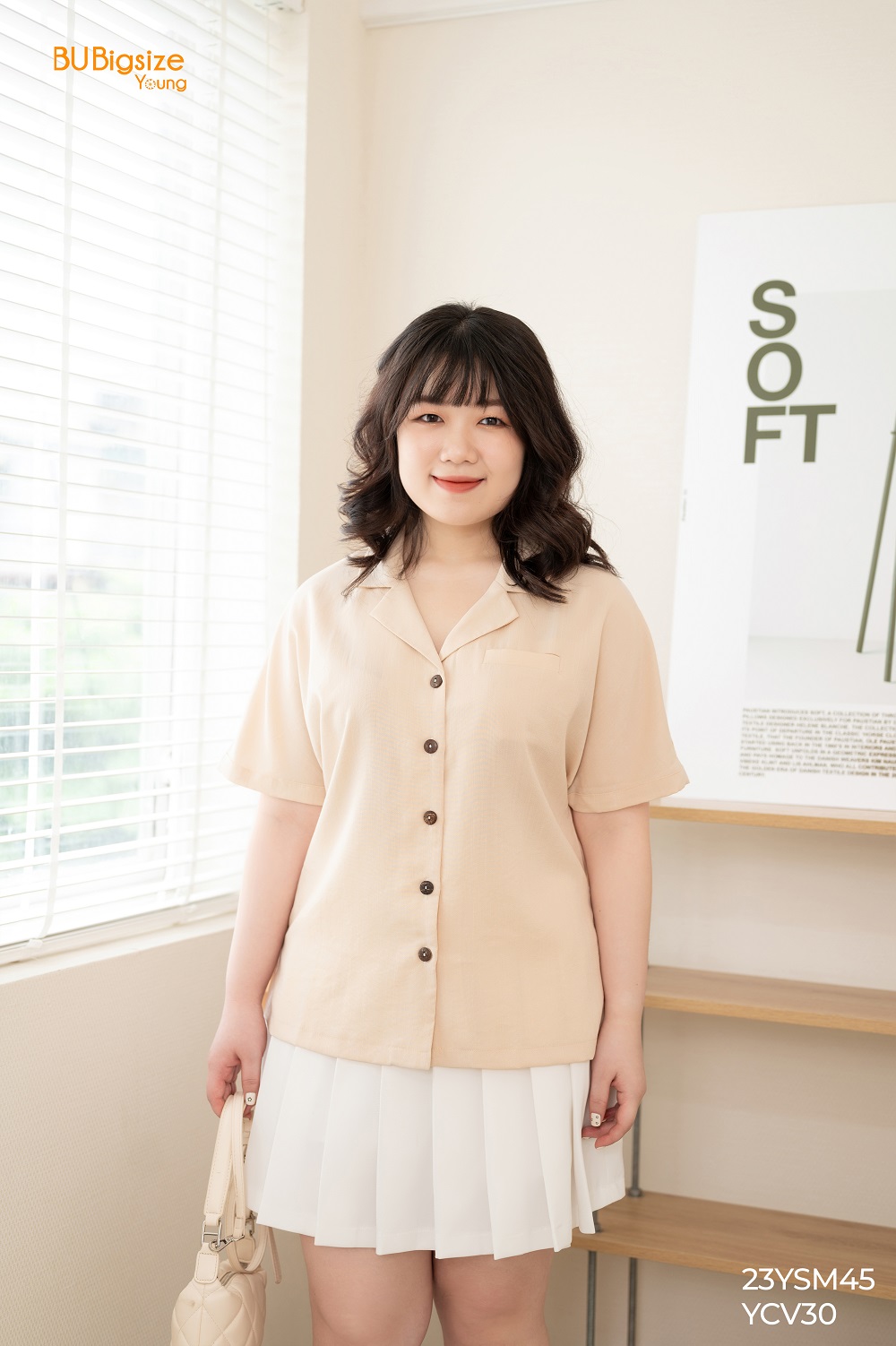 Áo sơ mi cổ bẻ ve tay ngắn BIGSIZE (55kg đến 95kg) - 23YSM45 - [BU Bigsize Young]