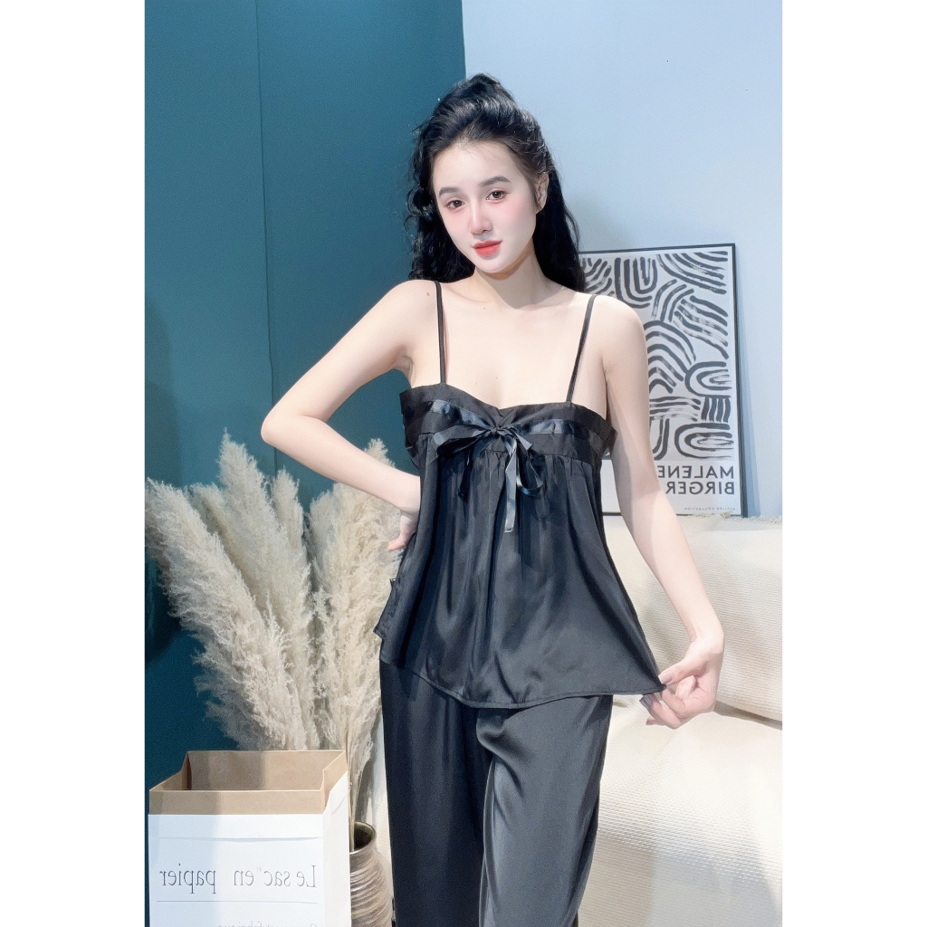 Đồ bộ hai dây cột nơ form suôn rộng lụa latin chất đẹp