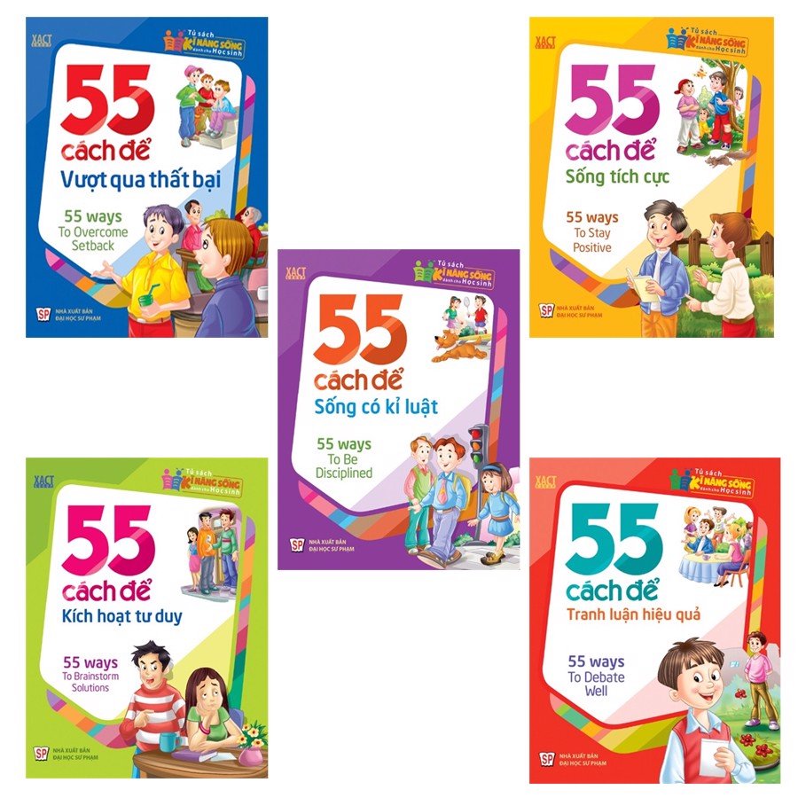 Combo Tủ Sách Kỹ Năng Sống Dành Cho Học Sinh 5 cuốn 55 Cách: Để Vượt Qua Thất Bại + Để Sống Tích Cực + Để Sống Có Kỷ Luật + Để Kích Hoạt Tư Duy + Để Tranh Luận Hiệu Quả
