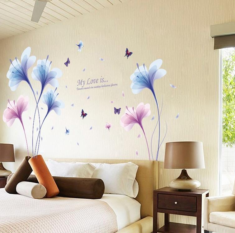Decal dán tường Hoa cánh mỏng xanh- H13-vivadecal