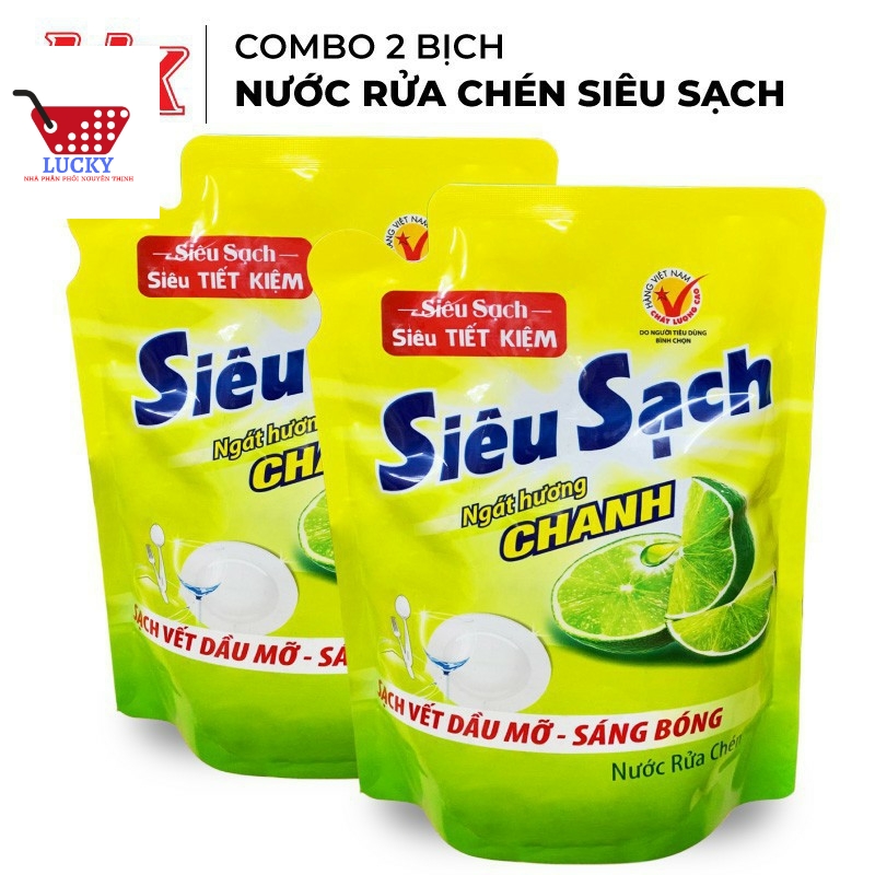 Combo 2 Túi Nước rửa chén Lix 1,5kg- Trà Xanh / Hương Chanh Siêu Sạch