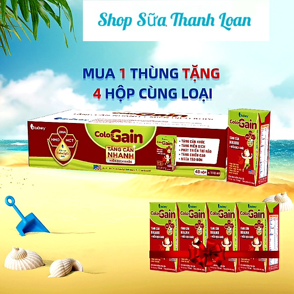Thùng 48 hộp sữa bột pha sẵn colos gain 110ml.