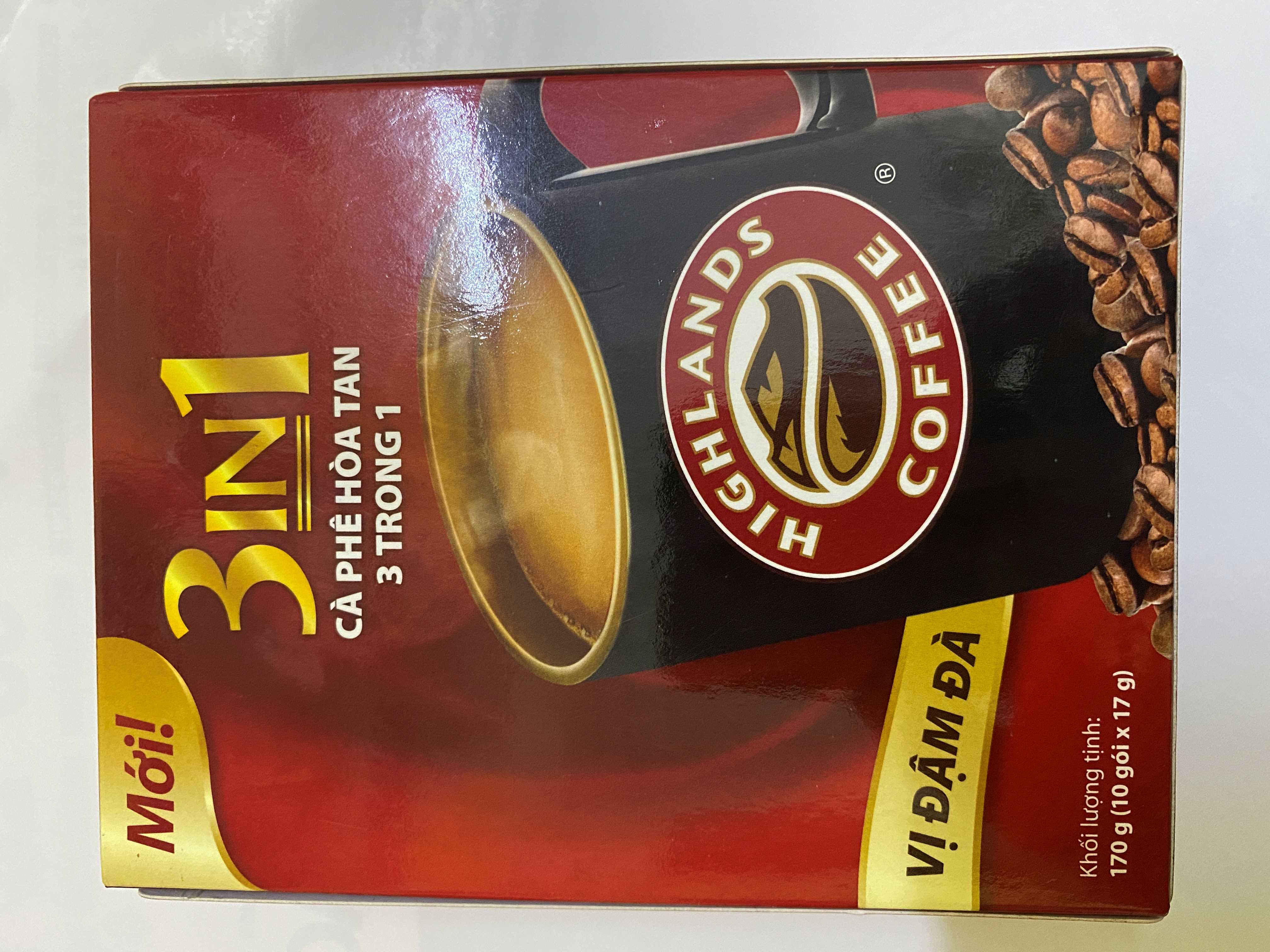 HIGHLANDS CÀ PHÊ HÒA TAN 3 TRONG 1 170g (10 gói x 17g)