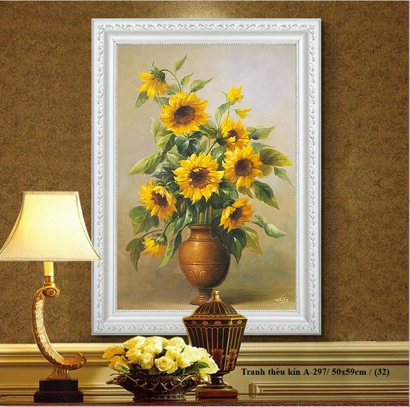 Tranh thêu hoa hướng dương a297 kích thước 50 x 90 cm