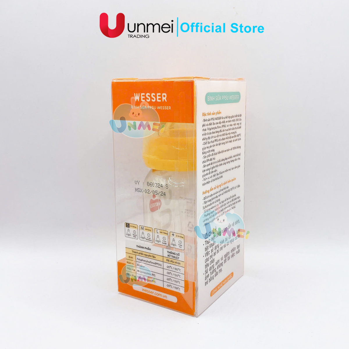 Bình Sữa CỔ HẸP Wesser PPSU 140ml (Núm đi kèm Size S)