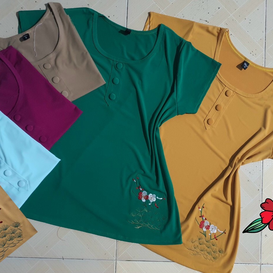 Áo thun cổ tròn thêu hoa trung niên cực kỳ xinh luôn khách nhé