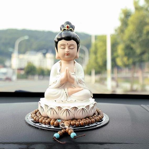 Tượng Phật tọa đài sen - Phật Bà gốm trắng