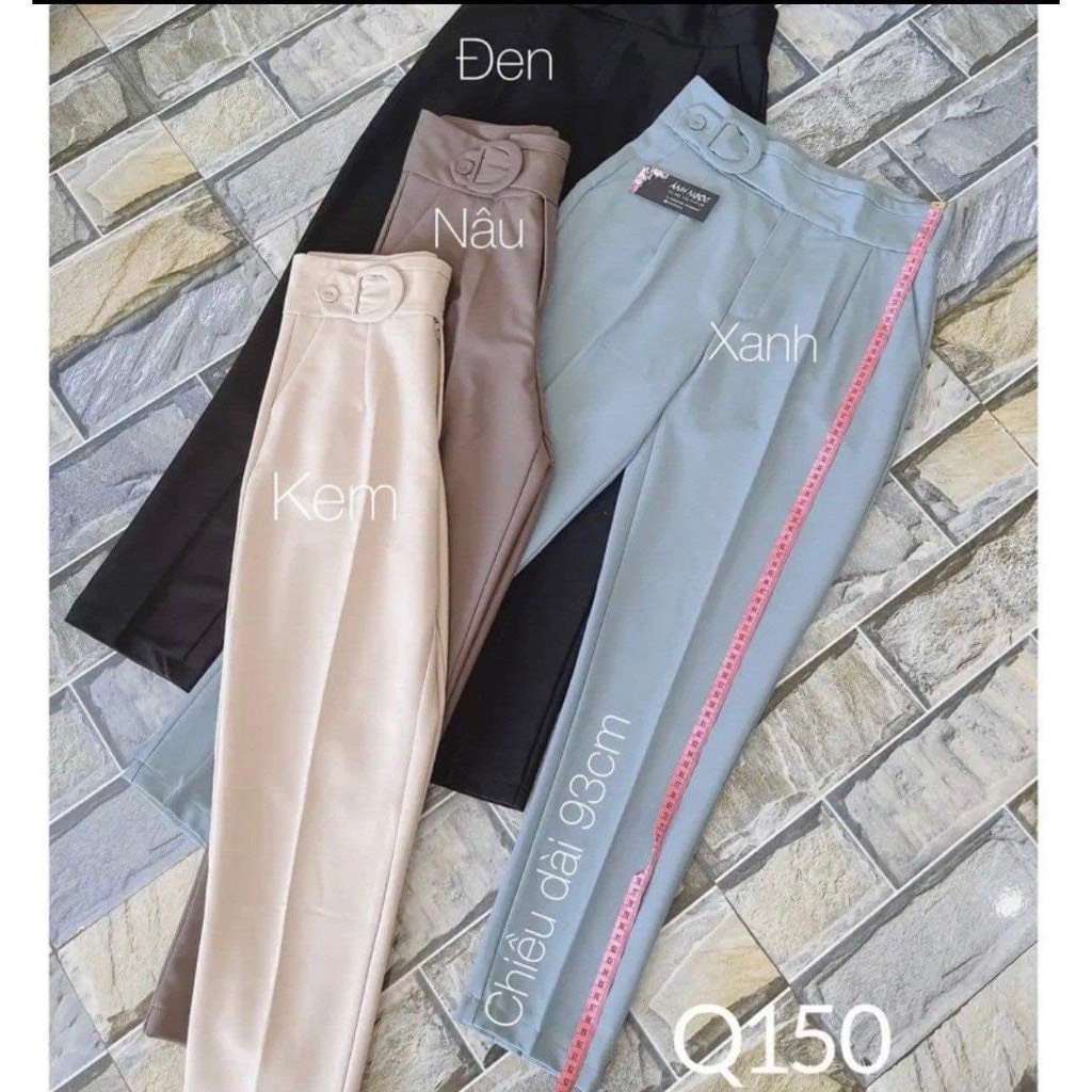 Quần baggy đai vuông cúc bấm, Quần vải nữ cúc lệch chất vitex không bai xù vải -TNS- mã 264