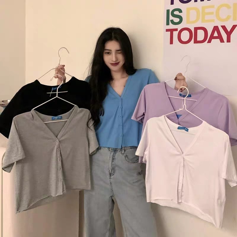 Áo Croptop YUNI Cổ Tim Tay Lỡ Unisex