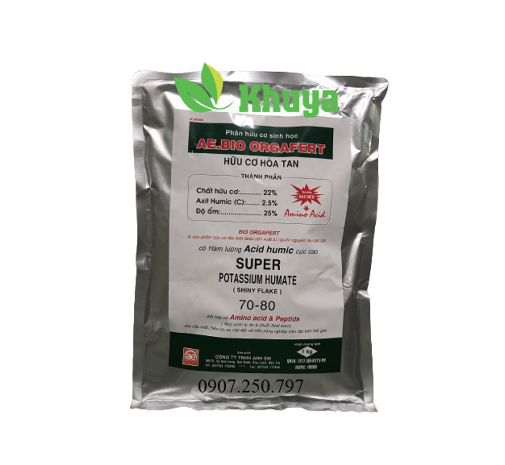 Phân bón hữu cơ sinh học ae bio orgafert hữu cơ hòa tan 1kg