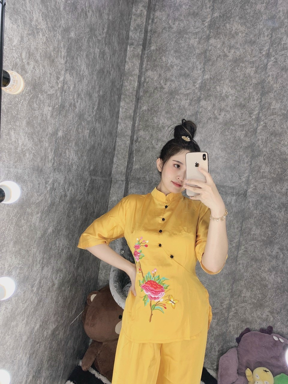 Đồ Lam Đi Chùa #Mẫu Hoa Xuân Lụa Satin# Quần Áo Nữ