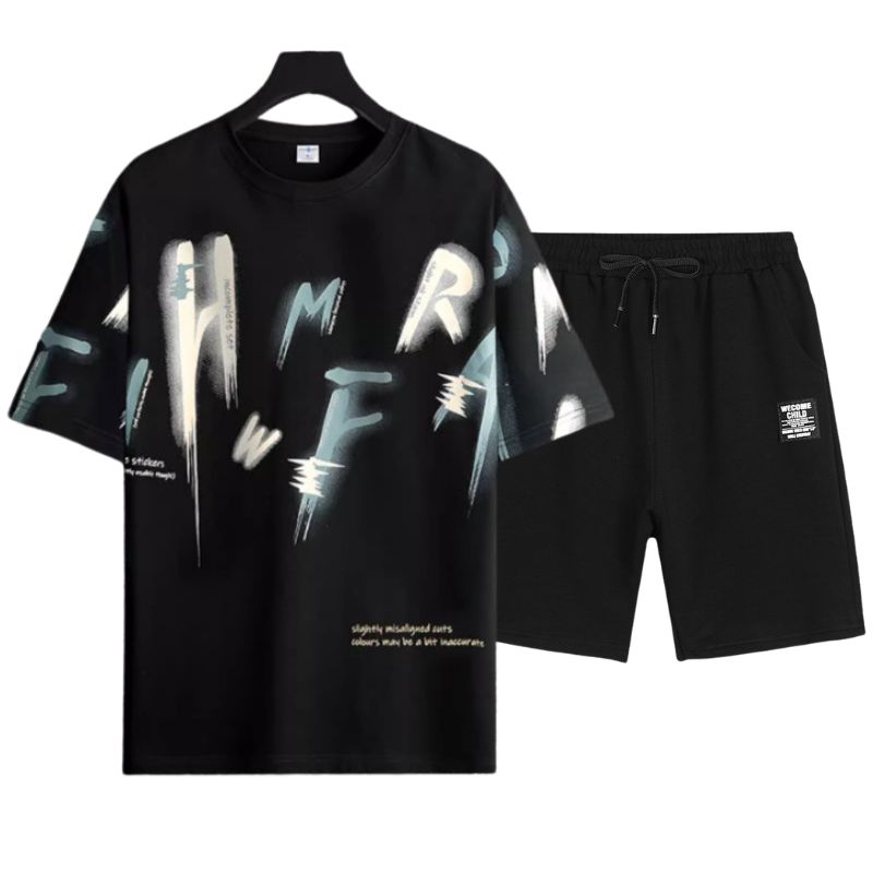 Bộ Đồ Nam Mùa Hè Áo Thun Tay Lỡ Họa Tiết Chữ Vệt Sơn Kèm Quần Short Thể Thao Trang Yodi TOP 273 + SHORT 057