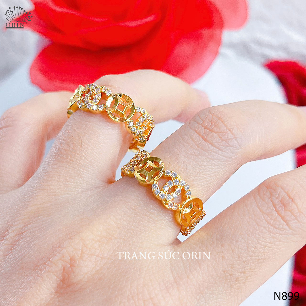 Nhẫn nữ thời trang phối chữ đính đá thiết kế cao cấp Orin N899