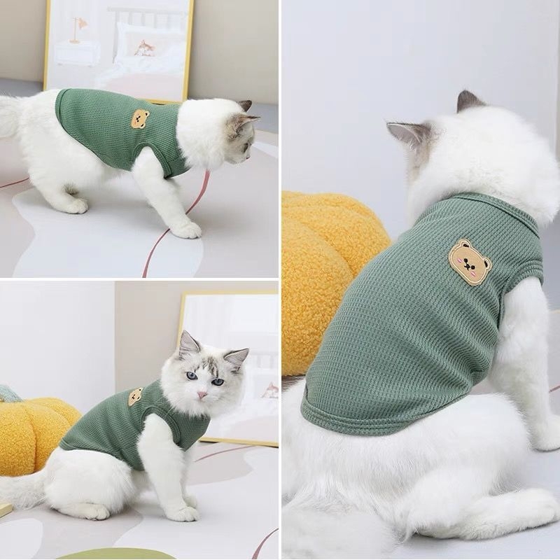 Áo chó mèo ba lỗ len thêu hình gấu