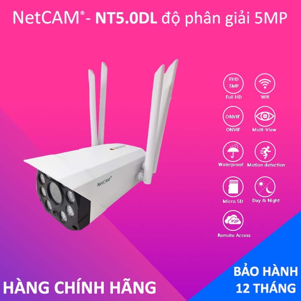 Camera WiFi Ngoài Trời NetCAM NT4.0DL (4MP) / NT5.0DL (5MP) | Quay đêm có màu | Chống nước IP66 | Cảnh báo chuyển động- Hãng Phân Phối Chính Thức