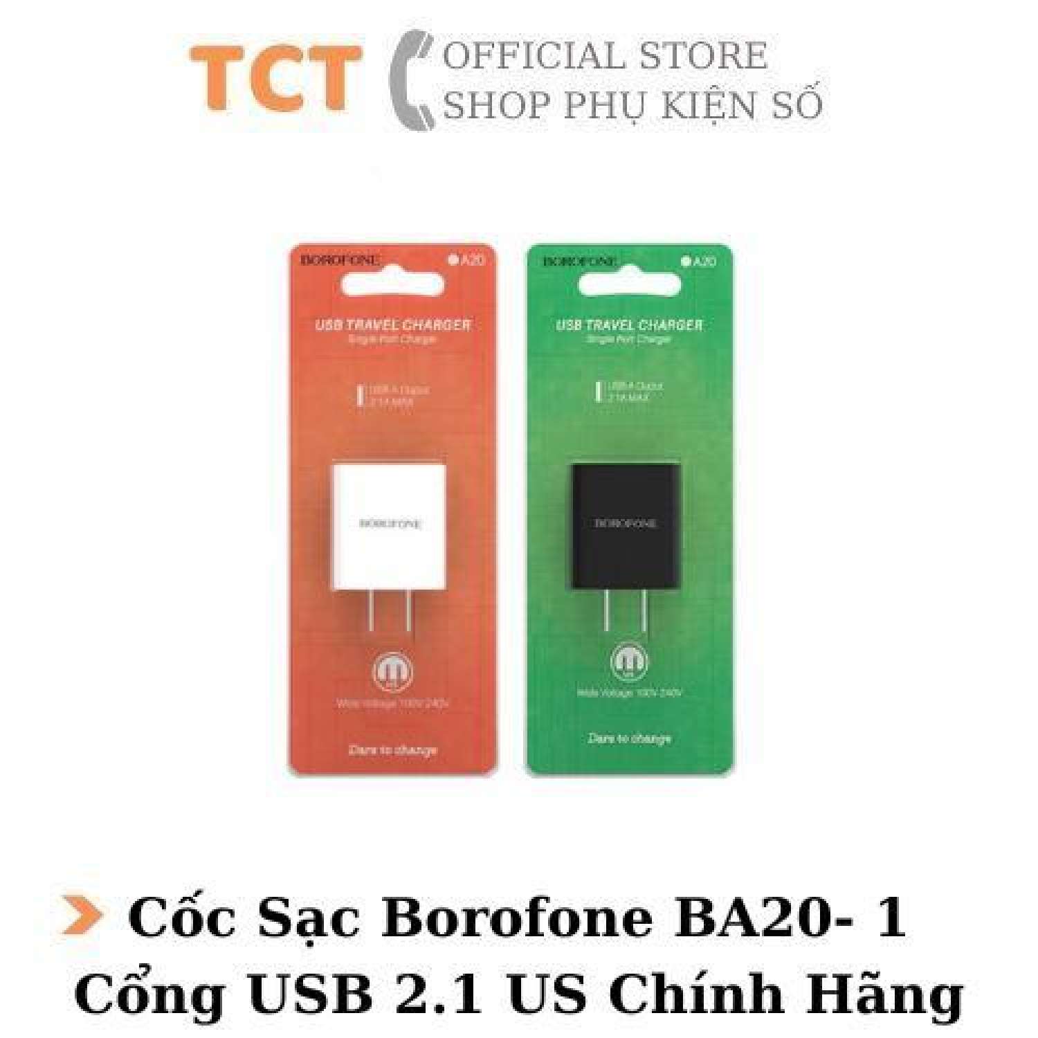 Cốc Sạc Borofone BA20- 1 Cổng USB 2.1 US Chính Hãng