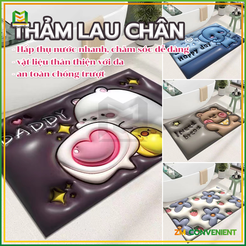 Thảm lau chân in hình 3D siêu THẢM LAU CHÂN, THẢM CHÙI CHÂN 3D CHỐNG TRƠN TRƯỢT SIÊU THẤM NHÀ TẮM ,NHÀ BẾP 40x60CM