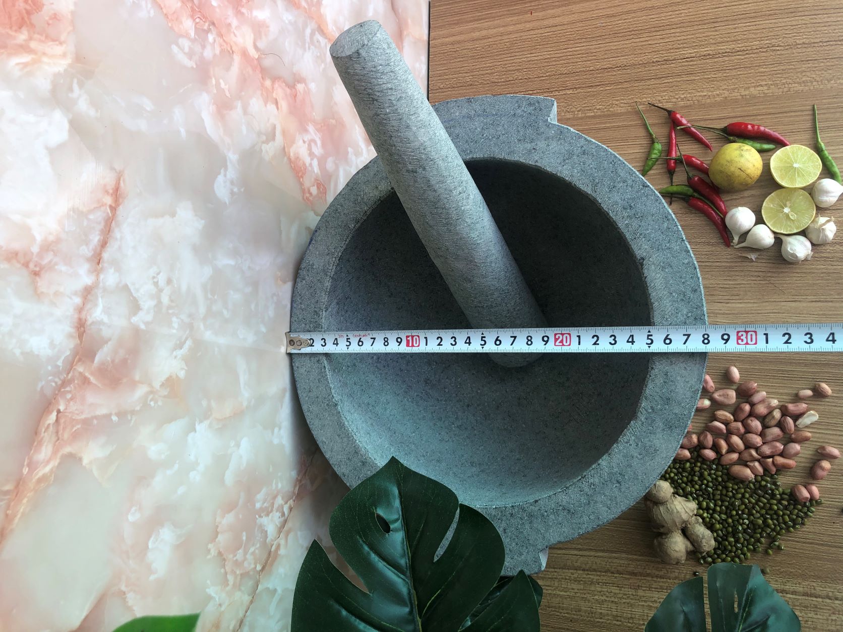 bộ sản phẩm cối đá + chày đá đường kính 28 cm
