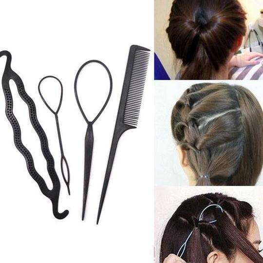 Set 1 bộ dụng cụ tết tóc 4 món và thanh tết