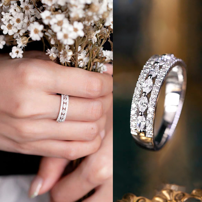 18k vàng nửa vòng tròn đầy đủ kim cương mắt ngựa zircon nhẫn kim cương nhẫn nữ