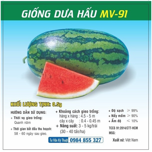 [SALE] Hạt giống Dưa hấu MV-91 - HGVT1