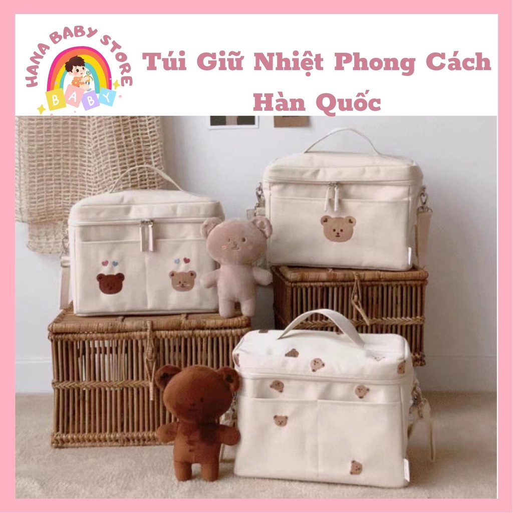 Túi Giữ Nhiệt Thêu Hình gấᴜ Đựng Bỉm Sữa Cho Bé
