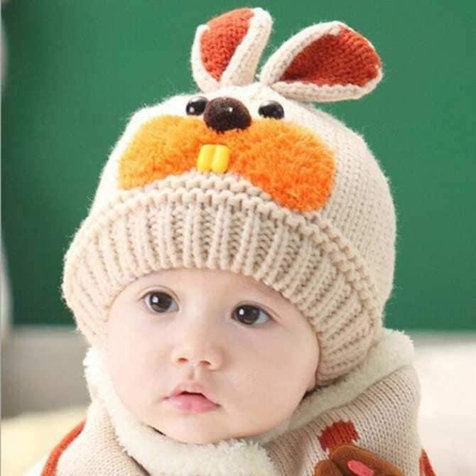 Set mũ len tai thỏ kèm khăn cho bé