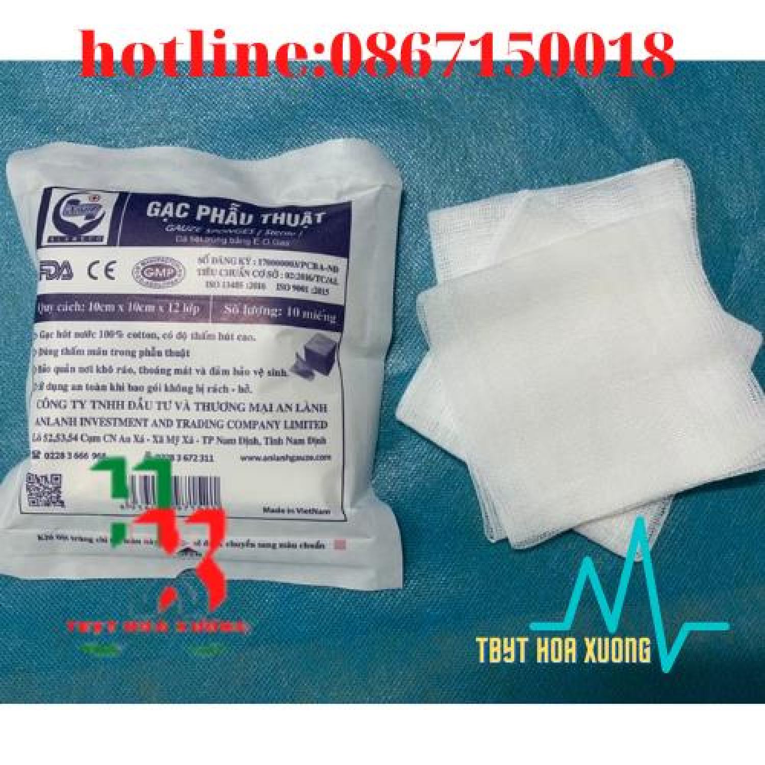 Túi 50 gói gạc phẫu thuật tiệt trùng an lành 10 x10 x6 lớp