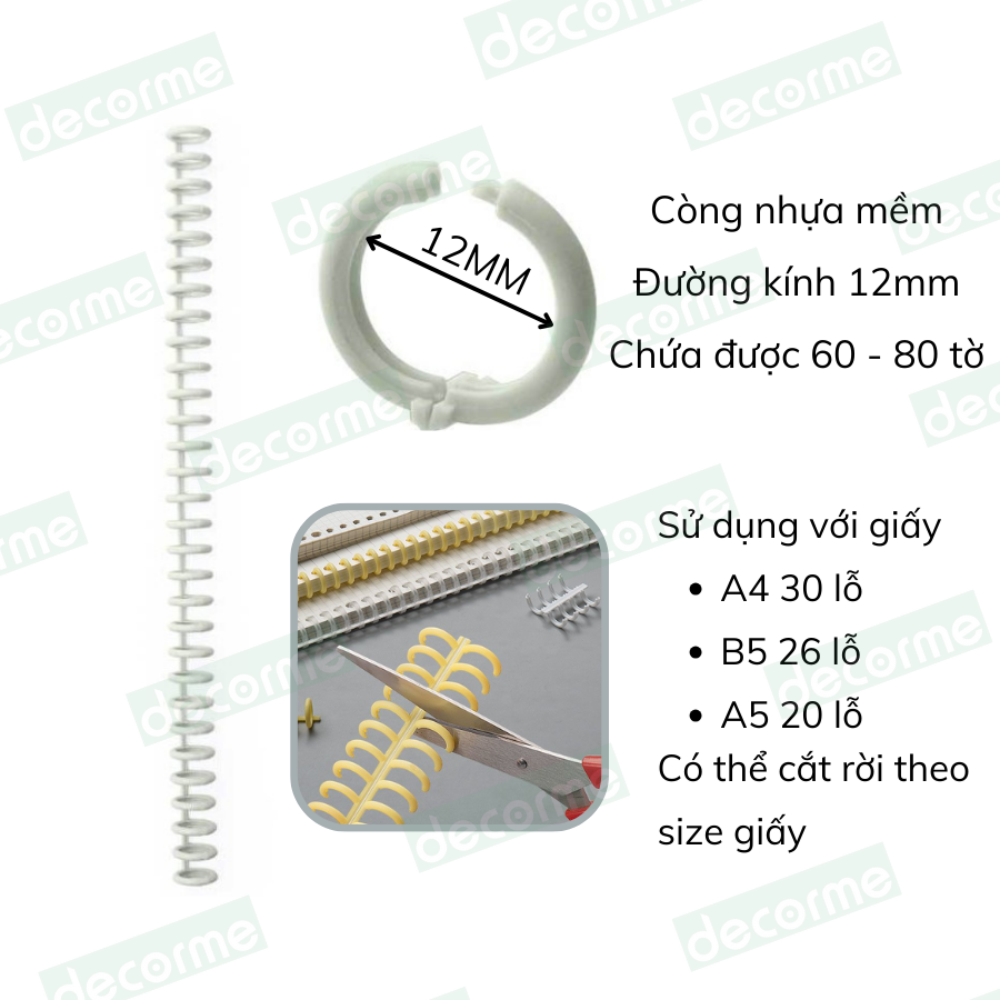 Binder thanh còng nhựa cao cấp nhiều màu đường kính 12mm DecorMe phụ kiện sổ còng sổ planner