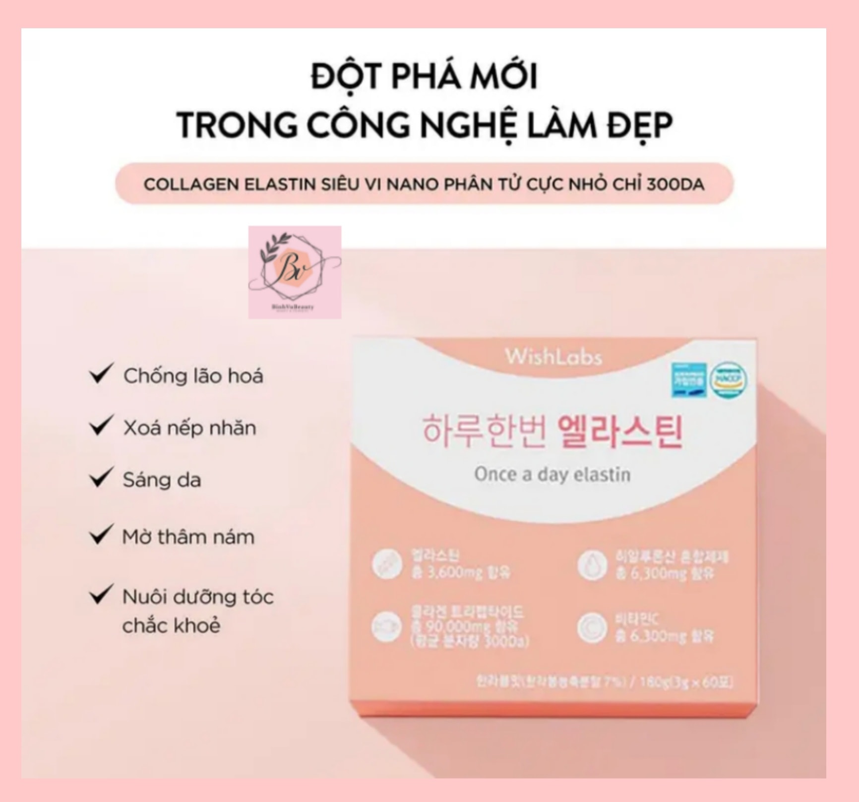 COLAGEN ELASTIN SIÊU VI NANO PHÂN TỬ CỰC NHỎ CHỈ 300DA