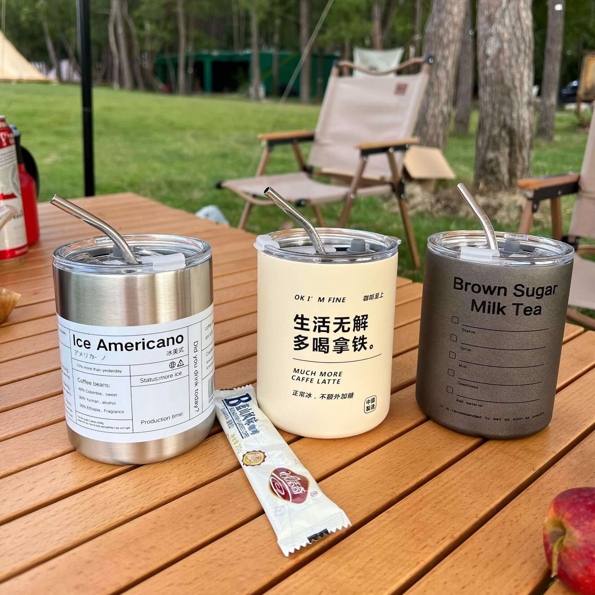 Cốc nước giữ nhiệt 350ml mini ly giữ nhiệt có ống hút ly uống coffee bình giữ nhiệt iced americano inox 304