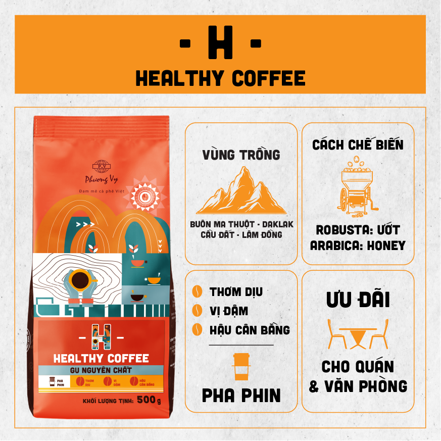 HCMCà Phê Gu Nguyên Chất - Healthy Coffee - 500g - Phương Vy Coffee
