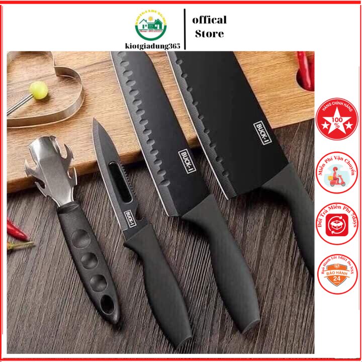Bộ dao Buck-I đen 5 chi tiết, bộ dao 5 chi tiết làm bếp , quà tặng