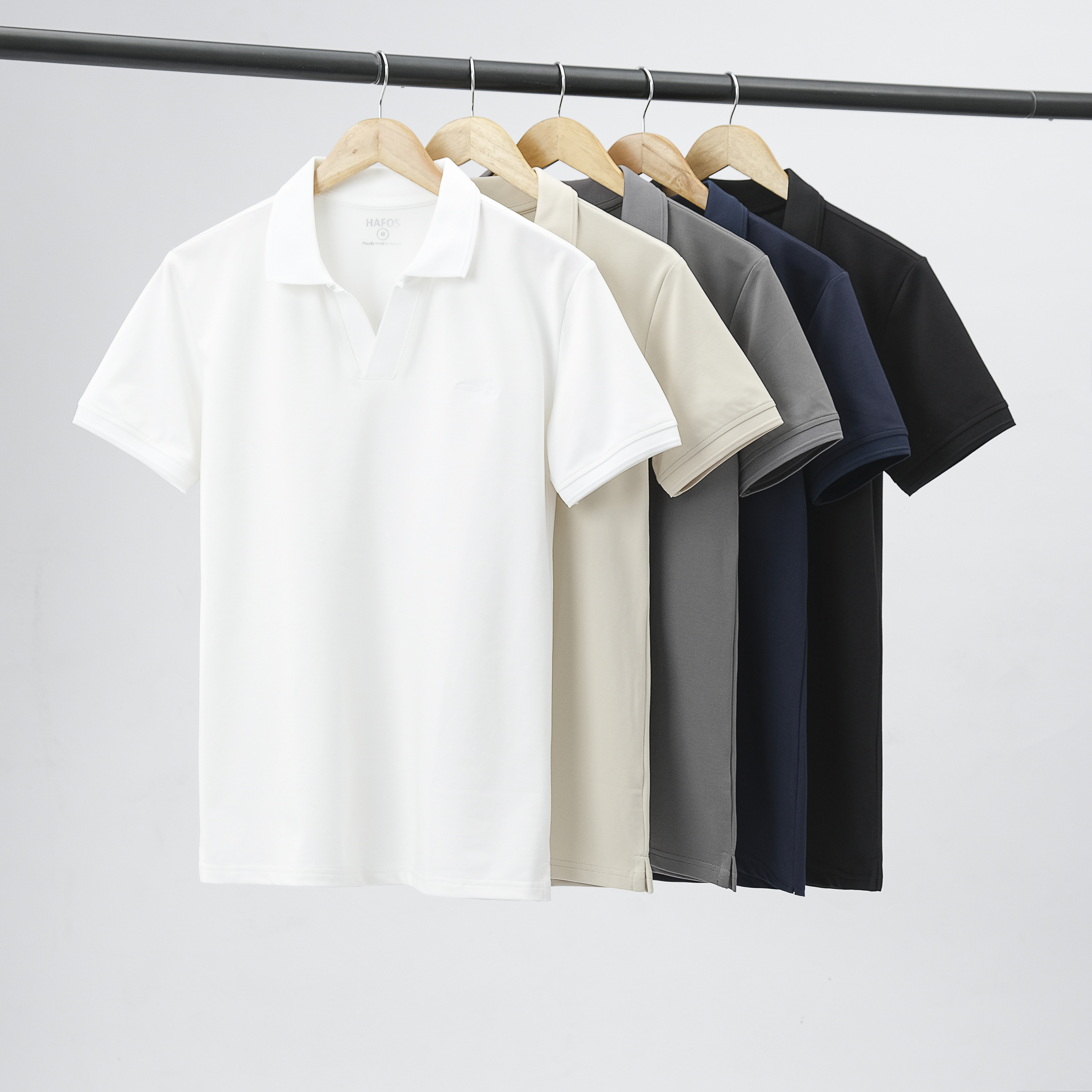 Áo polo nam HAFOS Cổ V Basic, vải Cotton cao cấp