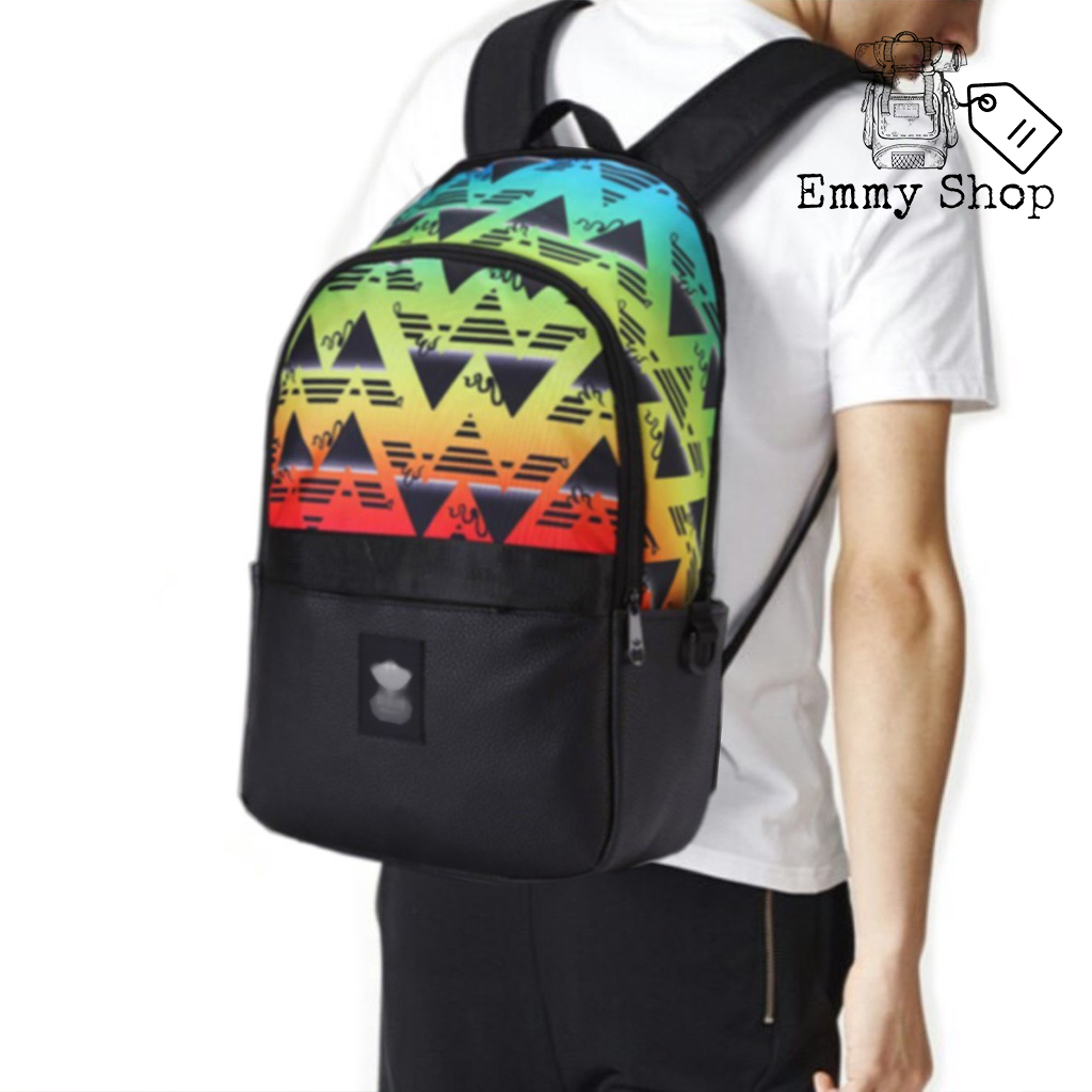 (KÈM QUÀ TẶNG) Balo thời trang 3 Sọc Graphic Backpack chất liệu Polyester chống thấm phối da simili