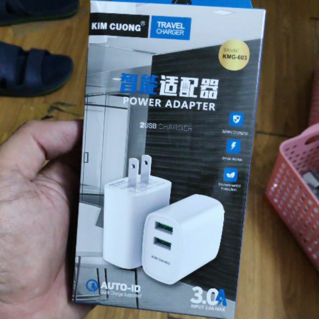 Củ sạc nhanh 3A kim cương kmg 603 2 cổng sạc usb