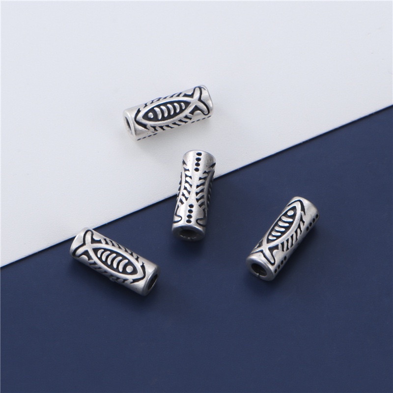 [S925] Charm bạc ống dài hình cá may mắn - MH854