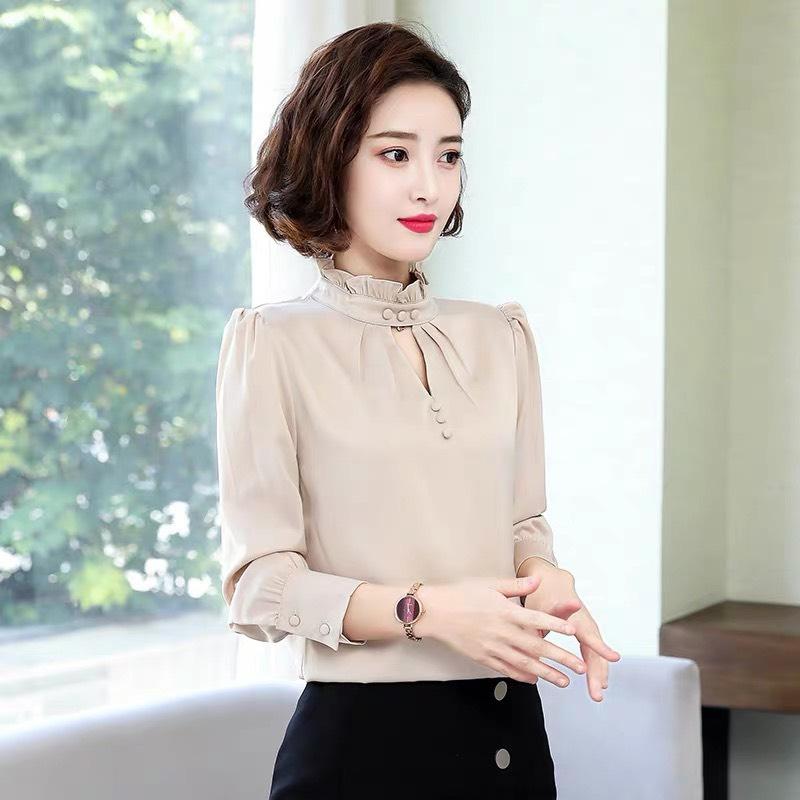 [HCM]ÁO NỮ TAY DÀI PHỐI VOAN LỤA THỜI TRANG CÔNG SỞ CAO CẤP CC