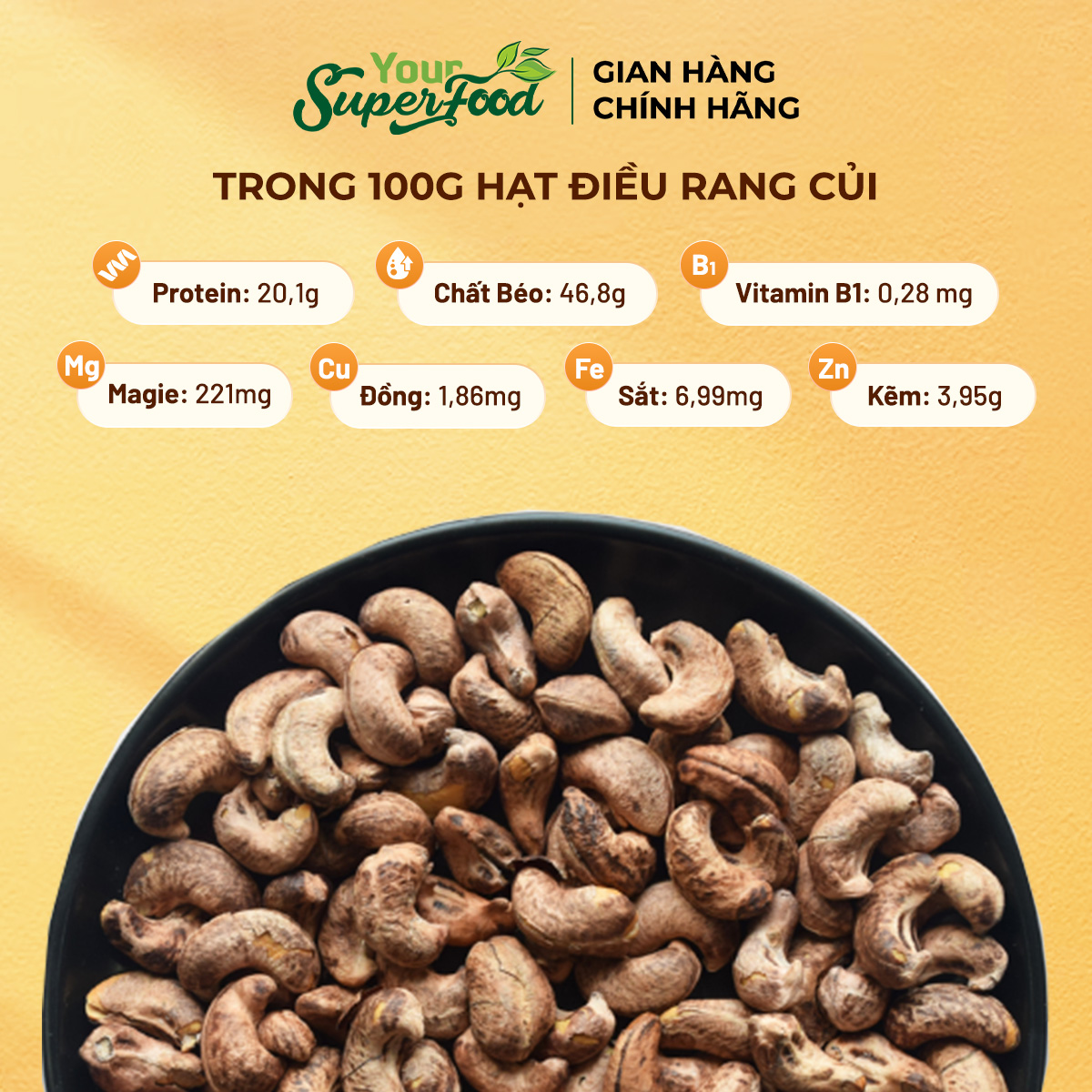 Hạt Điều Rang Củi Vỏ Lụa Loại A (hộp 240g) Your Superfood
