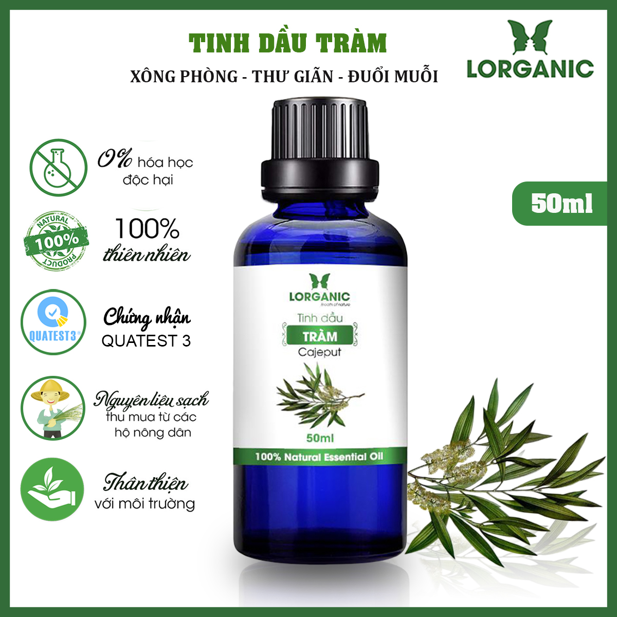 [HCM]Tinh Dầu Tràm Lorganic Nguyên Chất 99% LGN0004 (10ml, 50ml)
