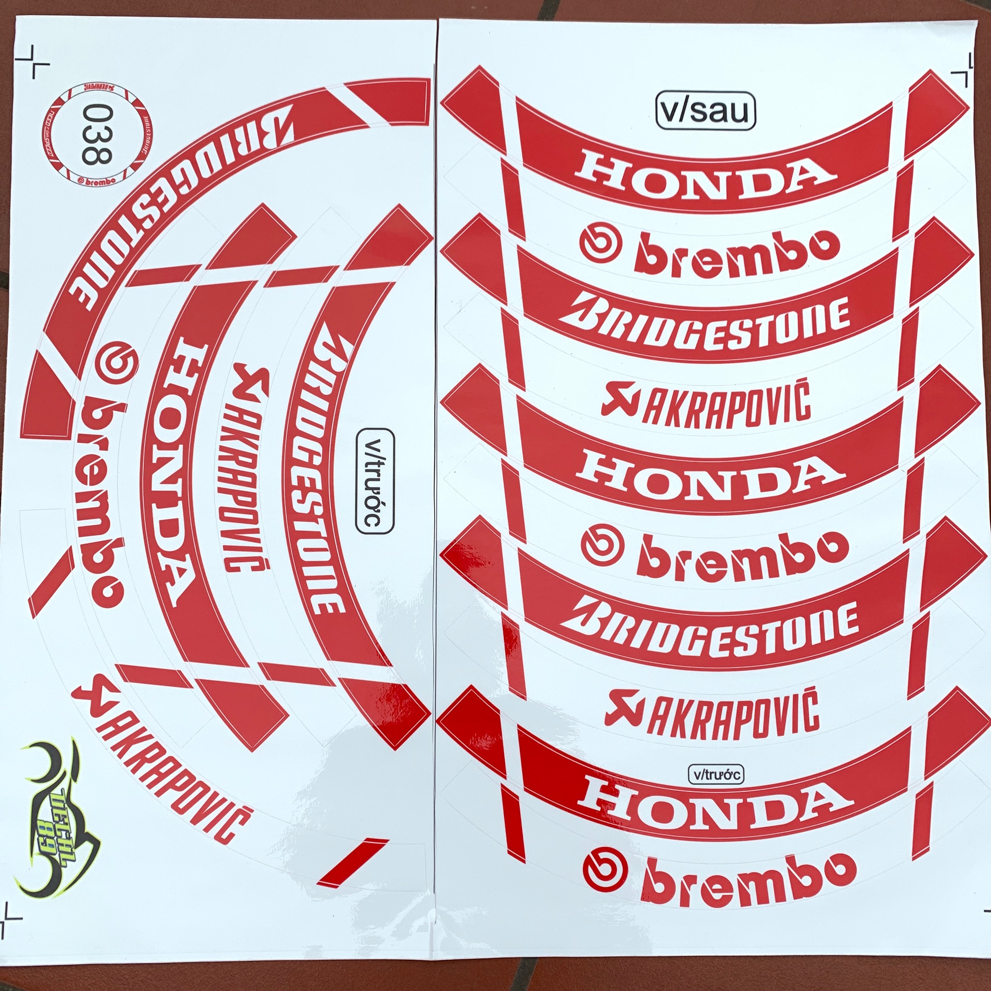Tem Vành Full Bánh Honda Đỏ Trắng Mã 038