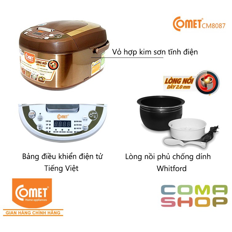 [HCM]Nồi cơm điện Comet CM8036 1.8 lít - dienmayxanh. Thiết Kế Thông Minh Tiện Lợi Màu Sắc Sang Trọng Bảo Hành 12 Tháng.
