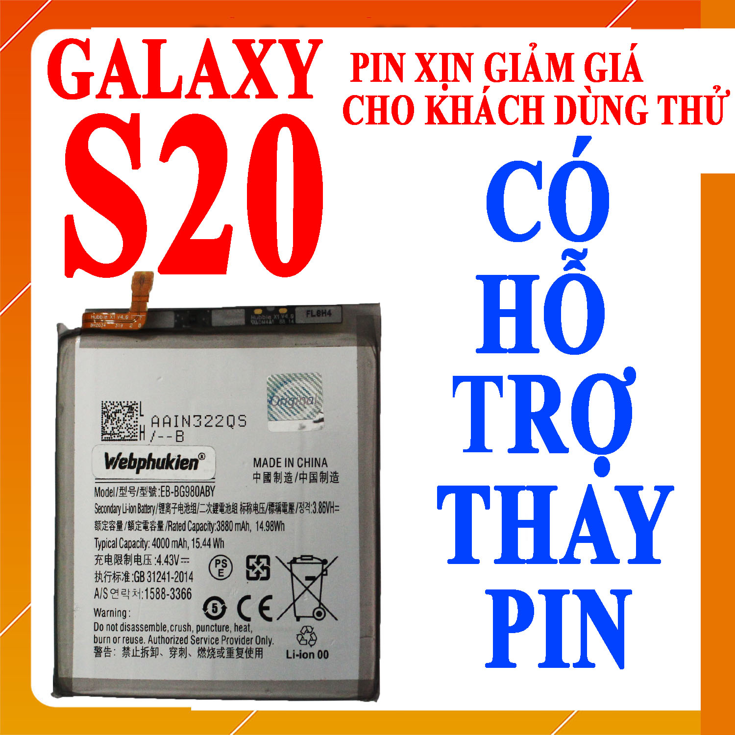 Pin scud samsung galaxy s20 4000mah