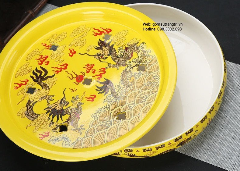 BỘ ẤM CHÉN 2 LỚP RỒNG VÀNG