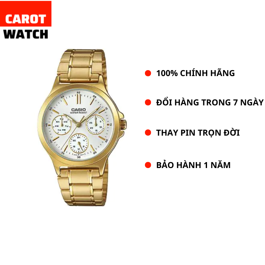 ĐỒNG HỒ NỮ CASIO LTP V300G 7A MẶT TRẮNG