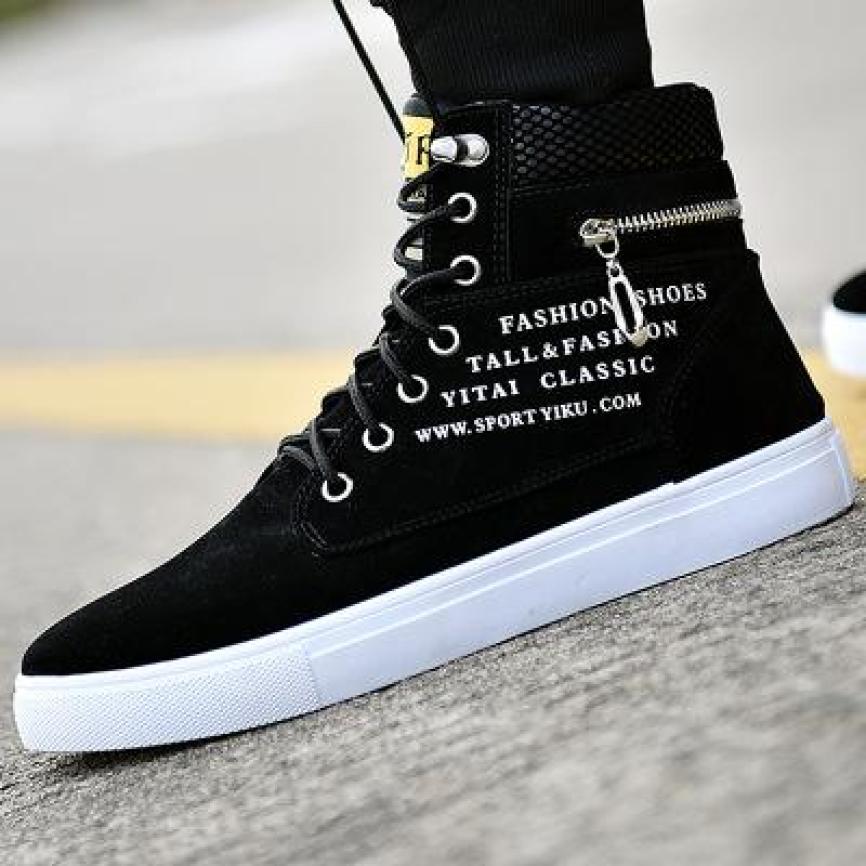 GIÀY SNEAKER NAM MÀU ĐEN CỔ CAO - DÂY BUỘC - ĐẾ DÀY - MŨI TRÒN THỜI TRANG HÀN QUỐC giá rẻ