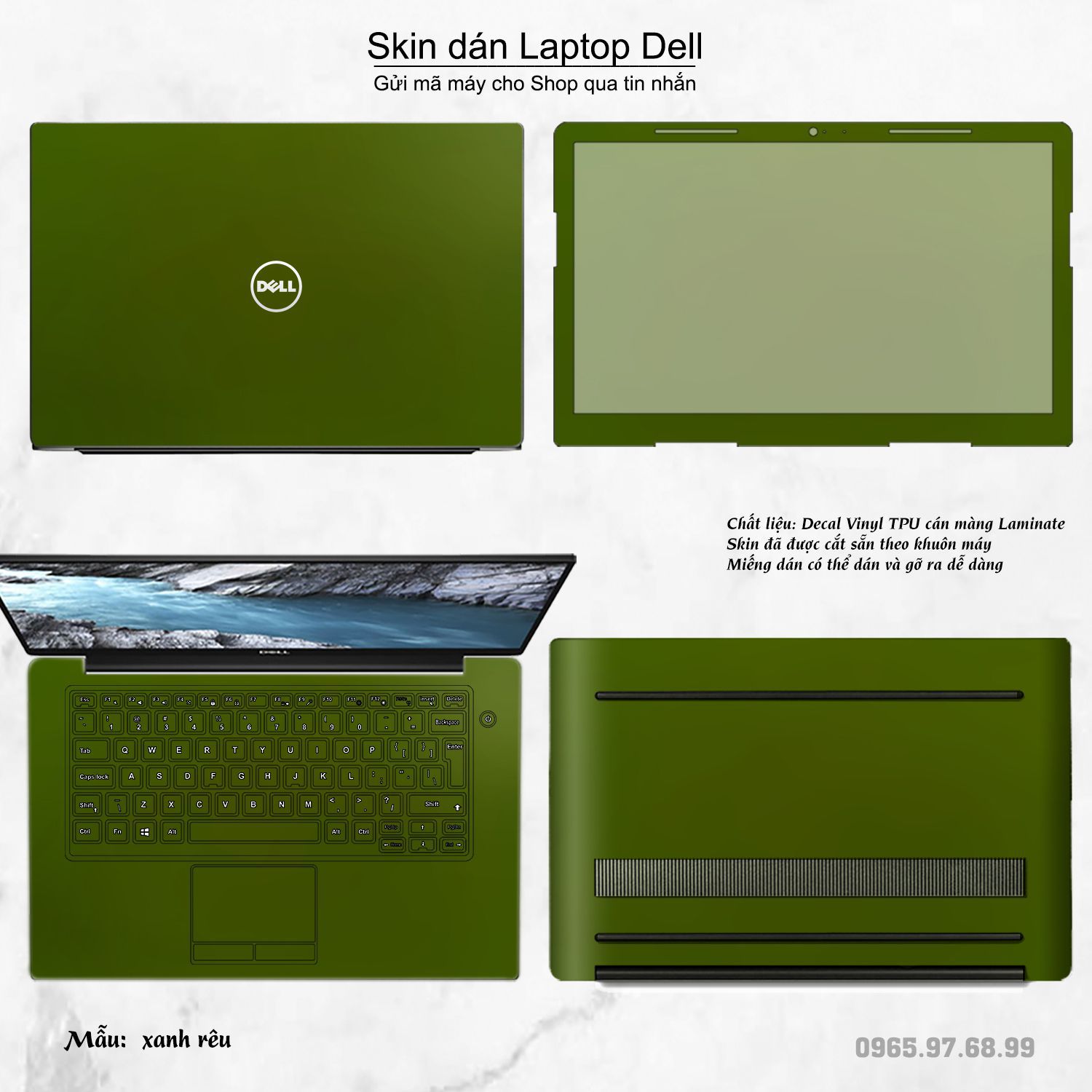Decal Skin dán Laptop Dell mẫu xanh rêu (inbox mã máy cho shop)