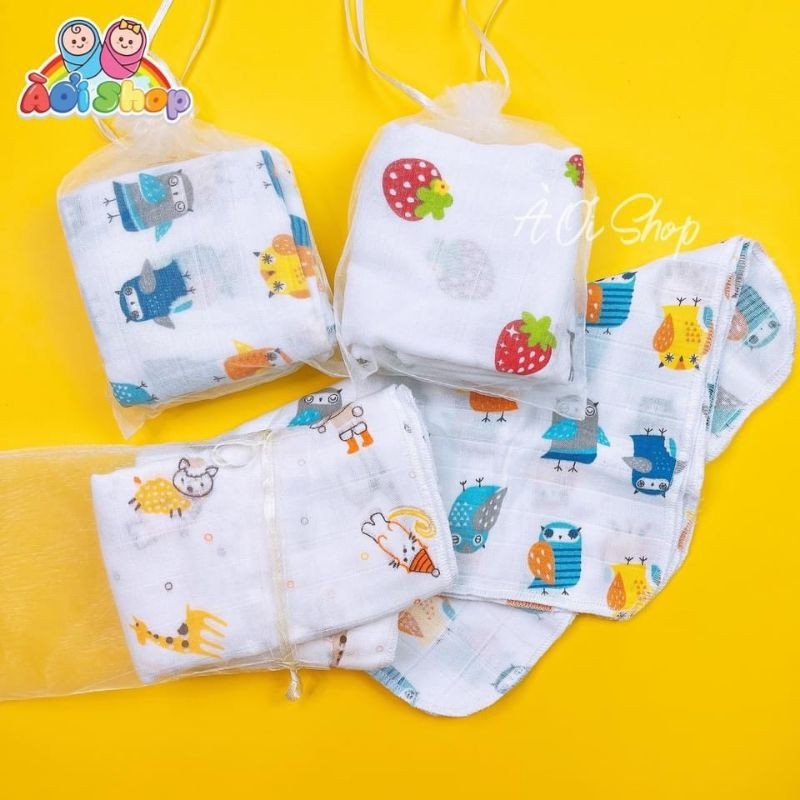 Khăn sữa aden sợi tre túi lưới ( 10 chiếc)